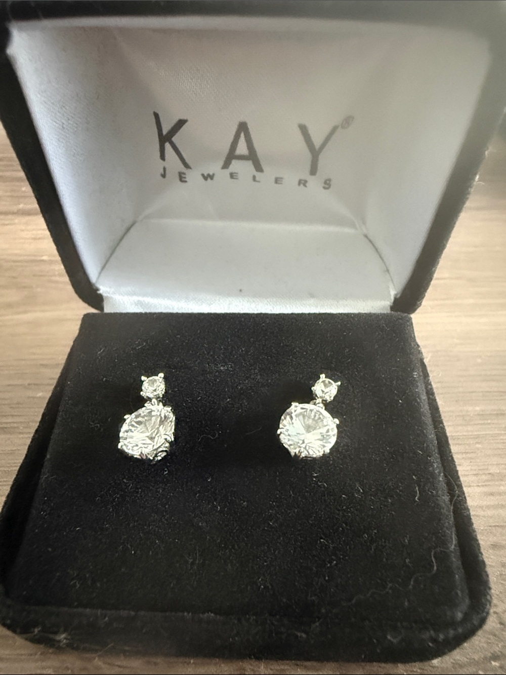 Kay Jewelers silver white diamond double-drop stud earrings